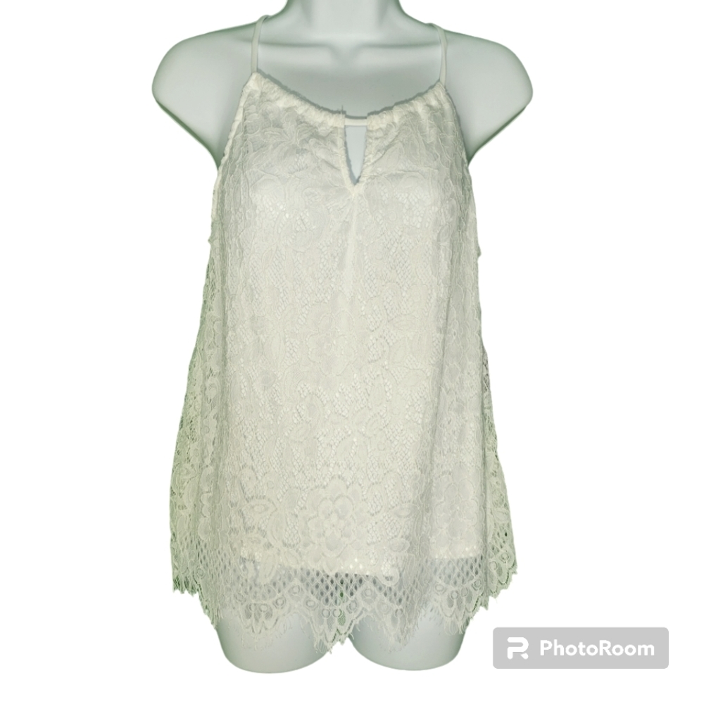 NoBo White Lace Tank Top with Attached Lining Size Jr. Medium,